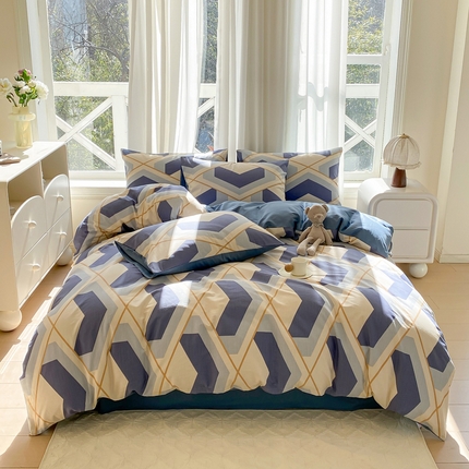 91家纺网 家纺一手货源 找家纺 （总）宜家坊 2025早春新品全棉纯棉喷气13070小清新印花纯棉四件套-风格二