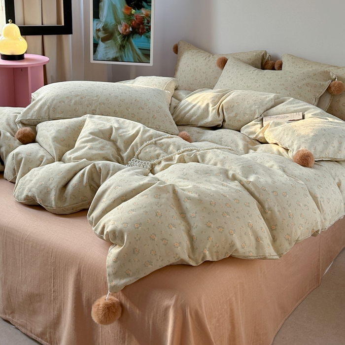 91家纺网 家纺一手货源 找家纺 金爱家 2025新款亲肤舒适纯棉双层纱四件套 双层纱-复古花园