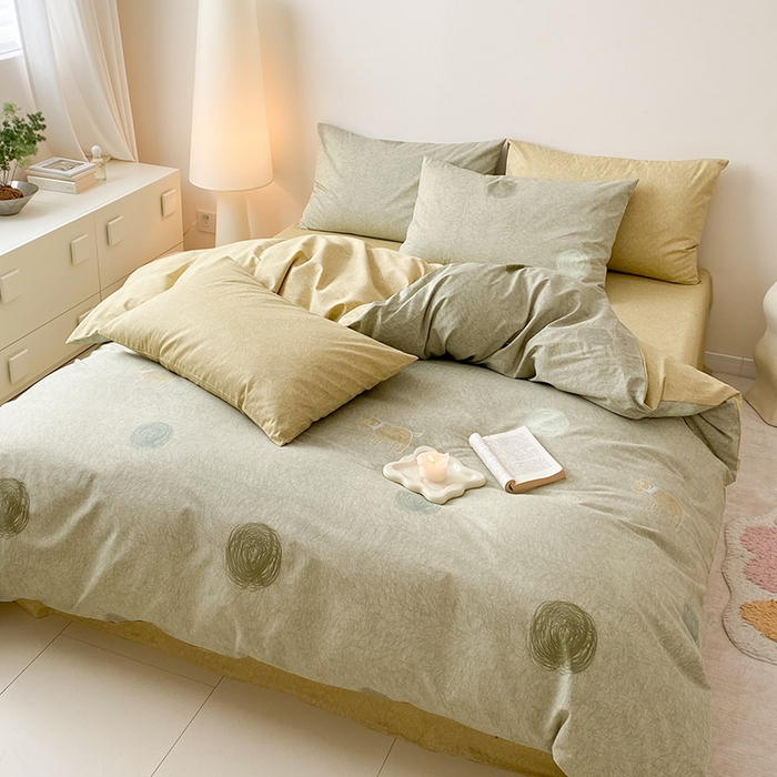 91家纺网 家纺一手货源 找家纺 宜家坊 2025开春新品全棉喷气13070小清新印花纯棉全棉四件套-风格一 线条小狗