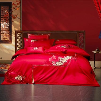 高大尚 2025新品长绒棉提花唯美复古中式刺绣轻奢系列婚庆款多件套金枝玉叶