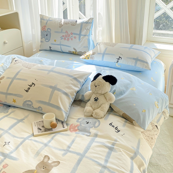 91家纺网 家纺一手货源 找家纺 宜家坊 2025早春新品全棉纯棉喷气13070小清新印花纯棉四件套-风格二 玩偶派对