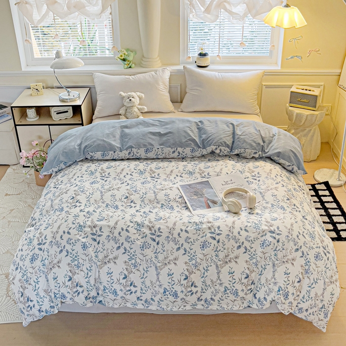 91家纺网 家纺一手货源 找家纺 大柏树 2025新款全棉13376印花四件套系列（可定制）-单被套青野花梦-蓝