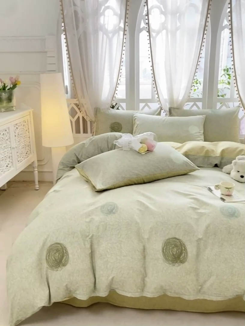 91家纺网 家纺一手货源 找家纺 宜家坊 2025早春新品全棉纯棉喷气13070小清新印花纯棉四件套-风格二 线条小狗