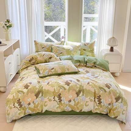 91家纺网 家纺一手货源 找家纺 （总）宜家坊 2025早春新品全棉纯棉喷气13070小清新印花纯棉四件套-风格二