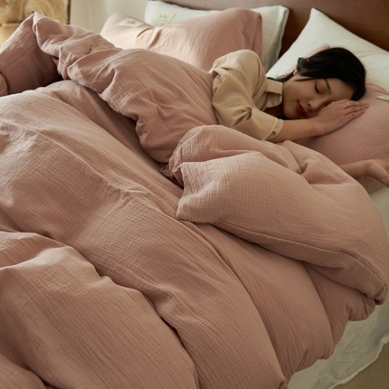 2025新款纯棉双层纱四件套 双层纱四件套-豆沙