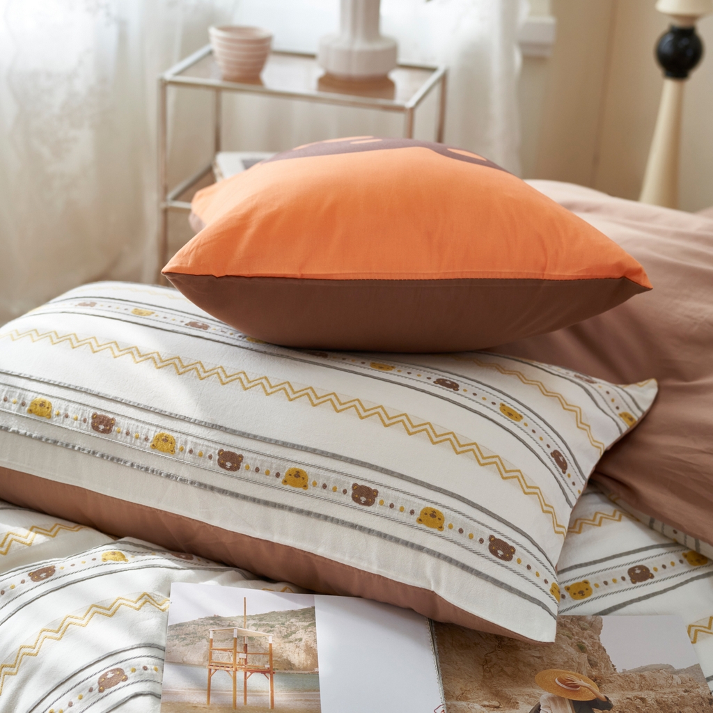 91家纺网 家纺一手货源 找家纺 金丝鸟家纺 2025新款专版全棉三层纱提花四件套波纹小熊系列 波纹小熊桔