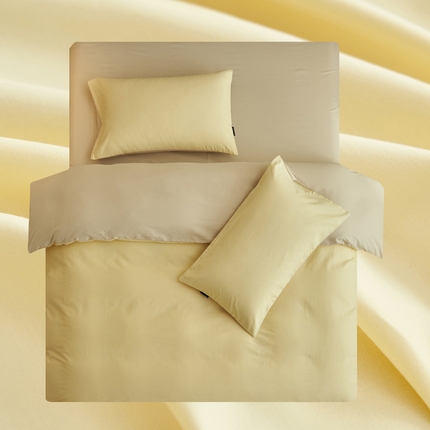 2025新款全棉13372水洗棉双拼四件套（影棚暗光） 蘑菇黄+天青韵白