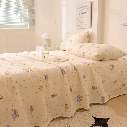 DoDo 兜兜 2025新款全棉双层纱印花单床单（可定做尺寸） 晚安熊