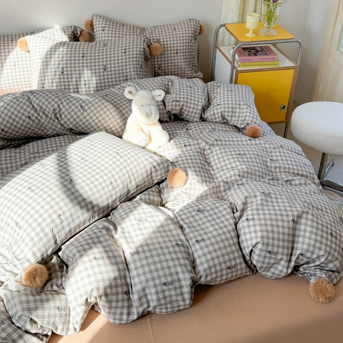 91家纺网 家纺一手货源 找家纺 金爱家 2025新款亲肤舒适纯棉双层纱四件套 双层纱-美拉德腊肠狗