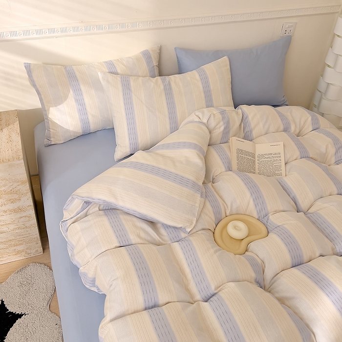 91家纺网 家纺一手货源 找家纺 DoDo 兜兜 2025新款全棉双层纱印花四件套（可定做尺寸） 律动-蓝