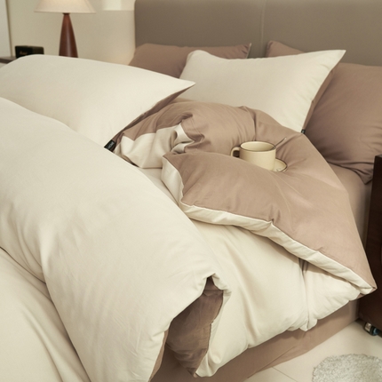 2025新款全棉13372水洗棉双拼四件套（影棚亮光） 天青韵白+拾柴