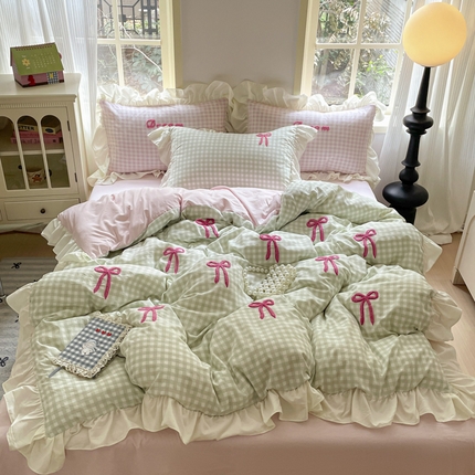 91家纺网 家纺一手货源 找家纺 （总）沐辰2025春夏新款韩式花边款蝴蝶结四件套