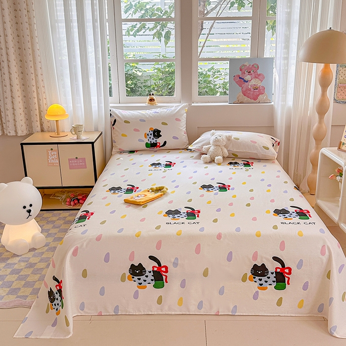 91家纺网 家纺一手货源 找家纺 吉象家纺 2025新款高支密全棉印花单品系列-单床单 靴子猫