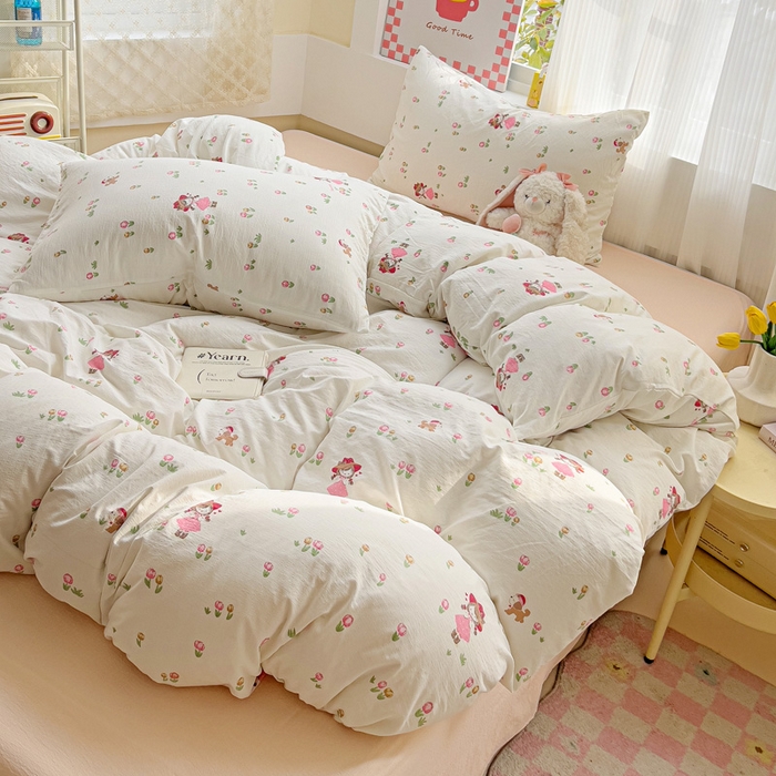 91家纺网 家纺一手货源 找家纺 优选 2025新款加厚云感棉双层纱四件套小碎花被套床单床笠款学生三件套新款直播热款 蜜糖之恋