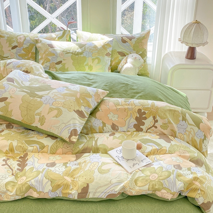 91家纺网 家纺一手货源 找家纺 宜家坊 2025早春新品全棉纯棉喷气13070小清新印花纯棉四件套-风格二 日光舞曲