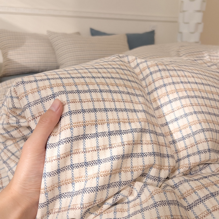 91家纺网 家纺一手货源 找家纺 DoDo 兜兜 2025新款全棉双层纱印花单被套（可定做尺寸） 蓝调格子
