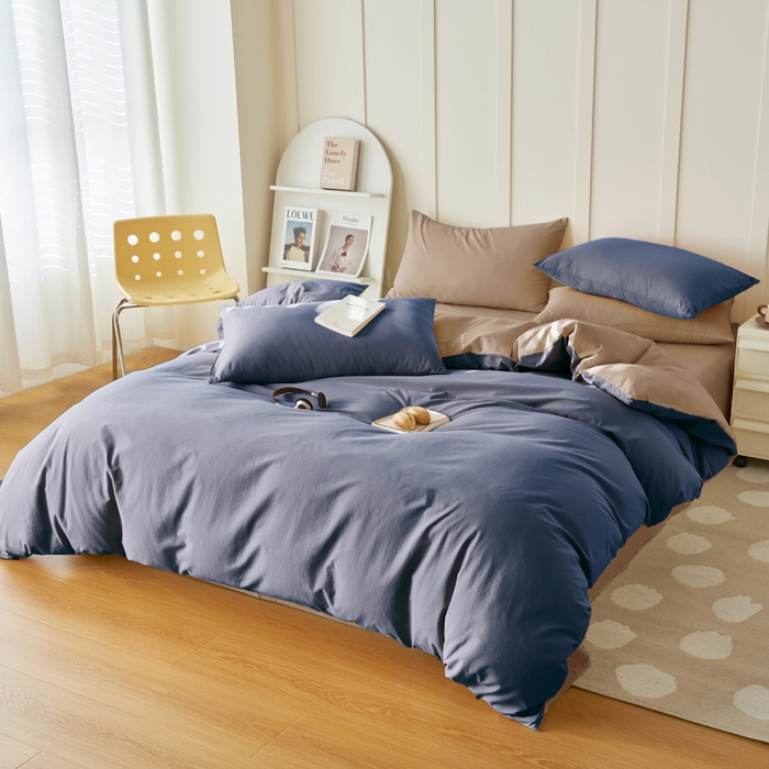 91家纺网 家纺一手货源 找家纺 2025新款全棉13372水洗棉双拼四件套（自然光） 布鲁兰+拾柴