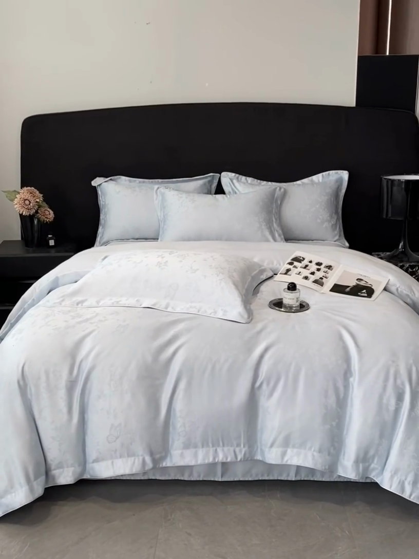 91家纺网 家纺一手货源 找家纺 米彩家纺 2025新款A类水洗真丝天丝提花四件套 雾中花影水兰