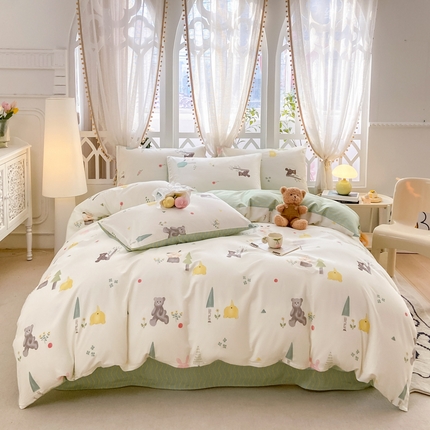 91家纺网 家纺一手货源 找家纺 （总）宜家坊 2025早春新品全棉纯棉喷气13070小清新印花纯棉四件套-风格二