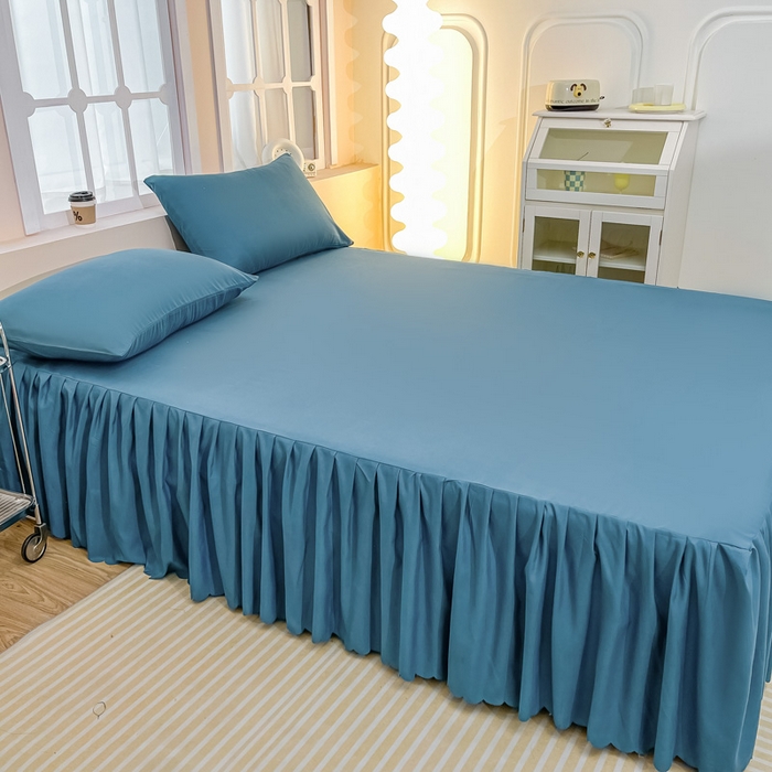 91家纺网 家纺一手货源 找家纺 莎臣豹 2025水洗磨毛纯色单品床裙可配二三件套 纯纯宝石蓝