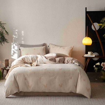 91家纺网 家纺一手货源 找家纺 （总）安莱生活 2025新款60s双层纱色织大提花蝶舞翩翩四件套系列