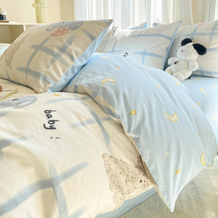 91家纺网 家纺一手货源 找家纺 宜家坊 2025早春新品全棉纯棉喷气13070小清新印花纯棉四件套-风格二 玩偶派对