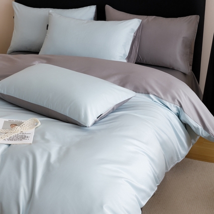 91家纺网 家纺一手货源 找家纺 2025新款60支纯棉长绒棉四件套 蓝+暖灰