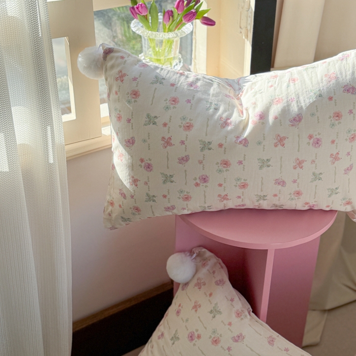 91家纺网 家纺一手货源 找家纺 金爱家 2025新款亲肤舒适纯棉双层纱四件套 双层纱-梦幻玫瑰蝴蝶