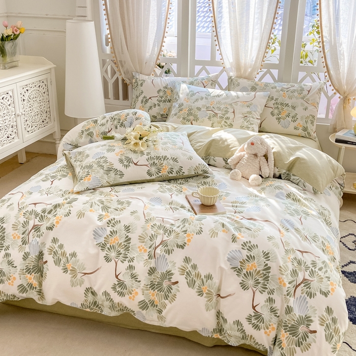 91家纺网 家纺一手货源 找家纺 宜家坊 2025早春新品全棉纯棉喷气13070小清新印花纯棉四件套-风格二 萝樱