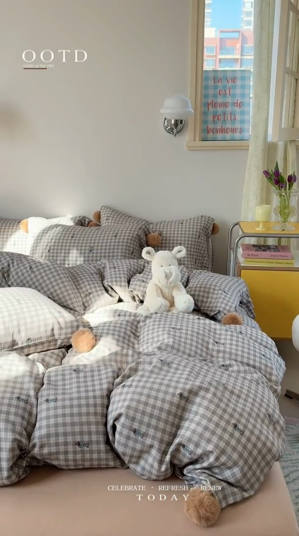 91家纺网 家纺一手货源 找家纺 金爱家 2025新款亲肤舒适纯棉双层纱四件套 双层纱-美拉德腊肠狗