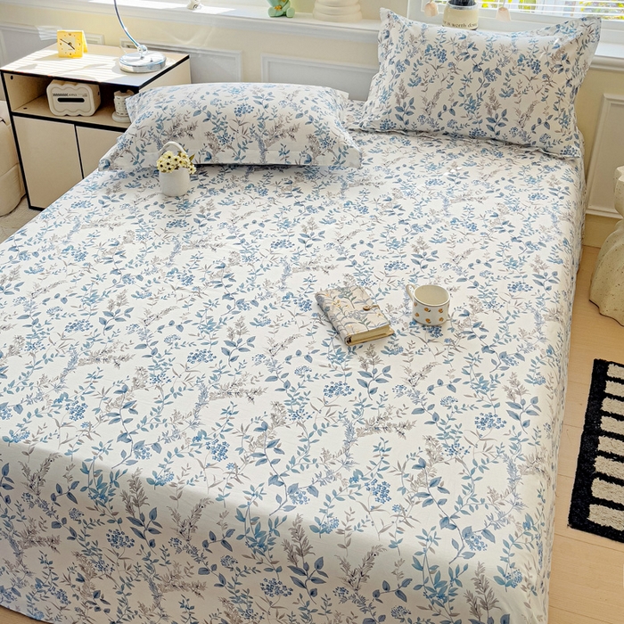 91家纺网 家纺一手货源 找家纺 大柏树 2025新款全棉13376印花四件套系列（可定制）-单床单青野花梦-蓝