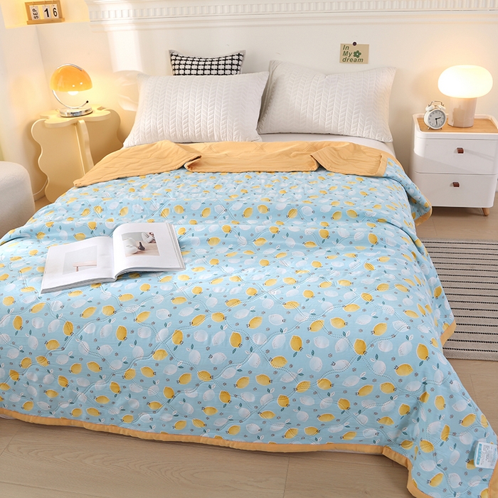 91家纺网 家纺一手货源 找家纺 诗雅纺织 2025新款超柔水洗棉夏凉被空调被 柠檬