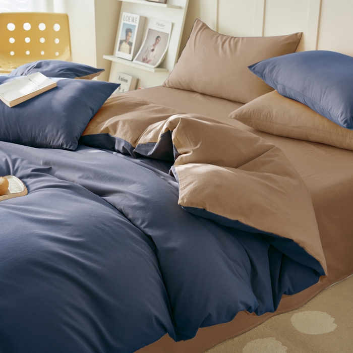 91家纺网 家纺一手货源 找家纺 2025新款全棉13372水洗棉双拼四件套（自然光） 布鲁兰+拾柴