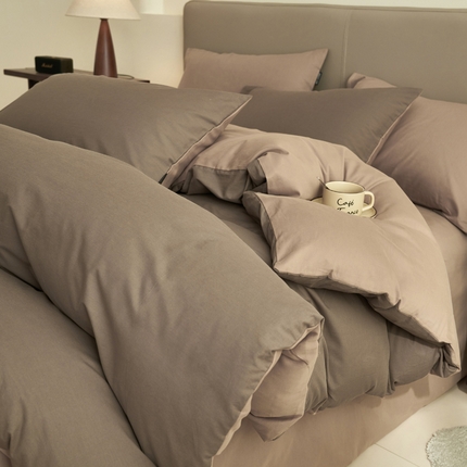 2025新款全棉13372水洗棉双拼四件套（影棚亮光） 暖木棕+拾柴