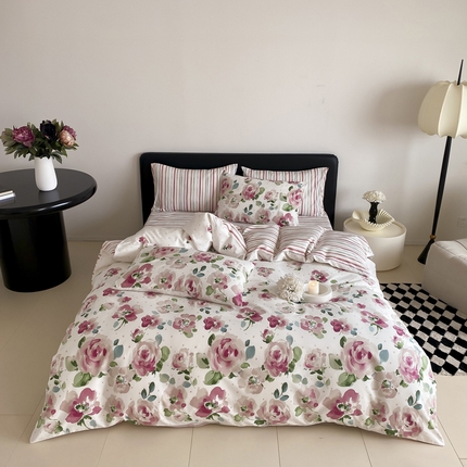 91家纺网 家纺一手货源 找家纺 （总）宜家坊 2025开春新品全棉喷气13070小清新印花纯棉全棉四件套-风格一