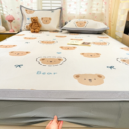 2025新款小清新数码印花床笠款冰藤席 床笠咕噜小熊