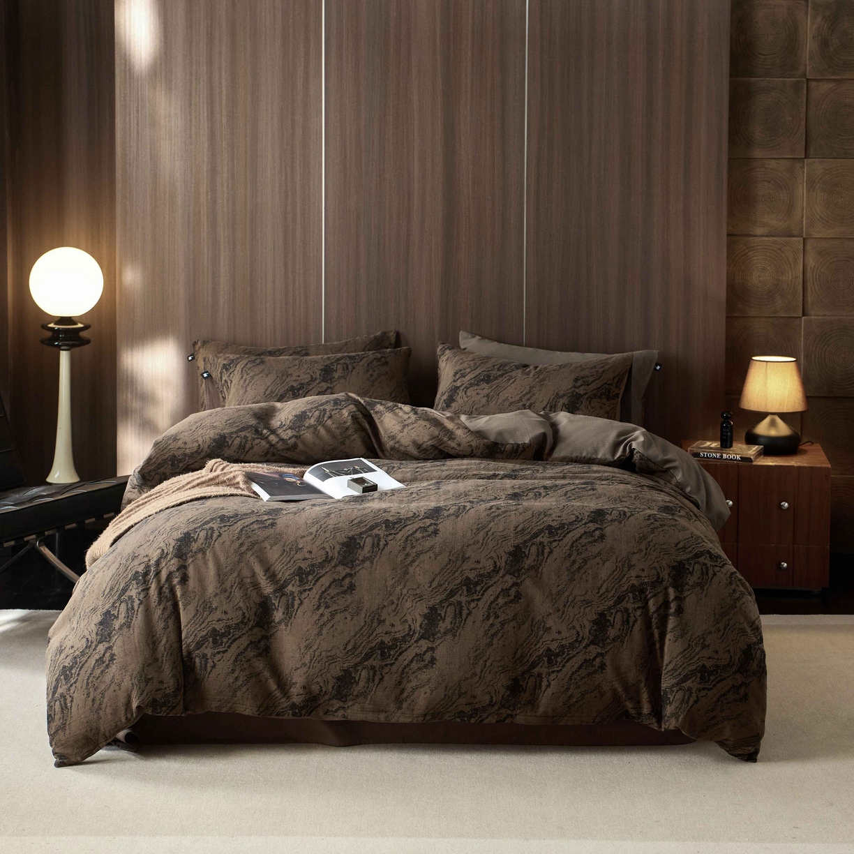 91家纺网 家纺一手货源 找家纺 安莱生活 2025年全棉色织人字纹提花三系列四件套 镜花园-咖