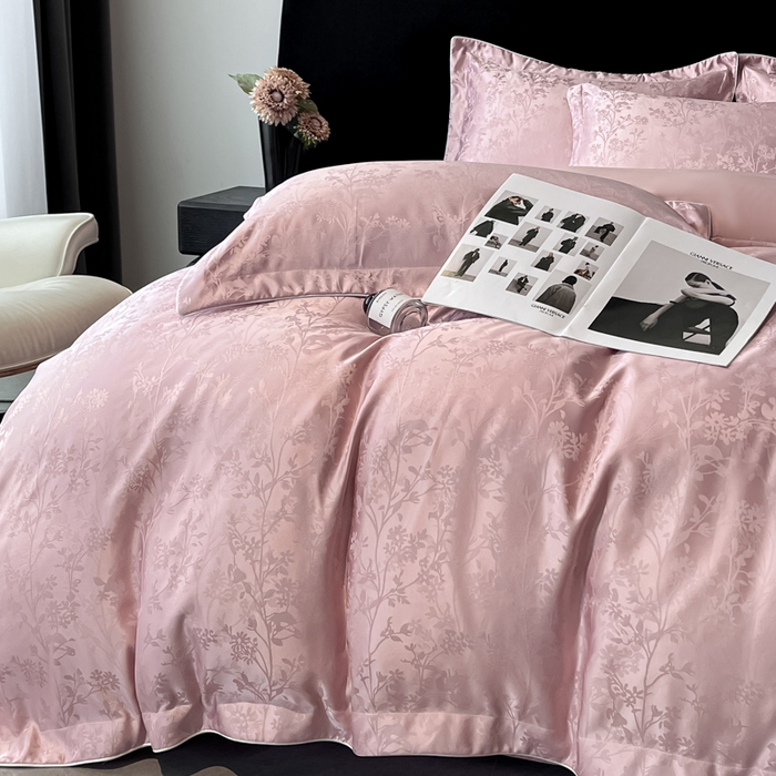 91家纺网 家纺一手货源 找家纺 米彩家纺 2025新款A类水洗真丝天丝提花四件套 花月梦豆沙