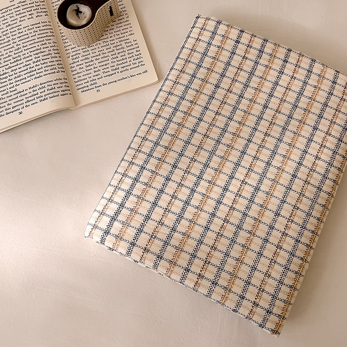 91家纺网 家纺一手货源 找家纺 DoDo 兜兜 2025新款全棉双层纱印花单床单（可定做尺寸） 蓝调格子