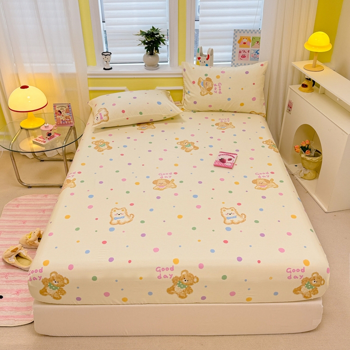 91家纺网 家纺一手货源 找家纺 吉象家纺 2025新款高支密全棉印花单品系列-单床笠 假日小狗