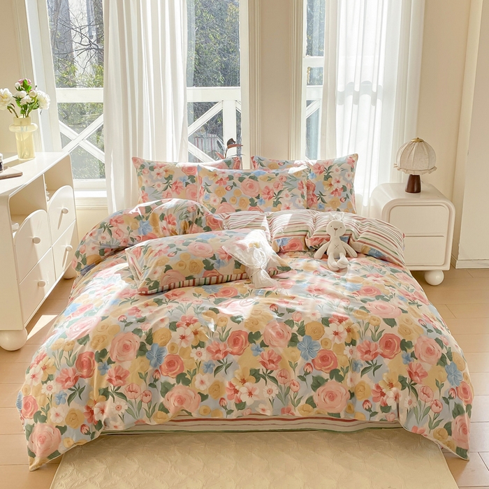 91家纺网 家纺一手货源 找家纺 宜家坊 2025早春新品全棉纯棉喷气13070小清新印花纯棉四件套-风格二 满溪