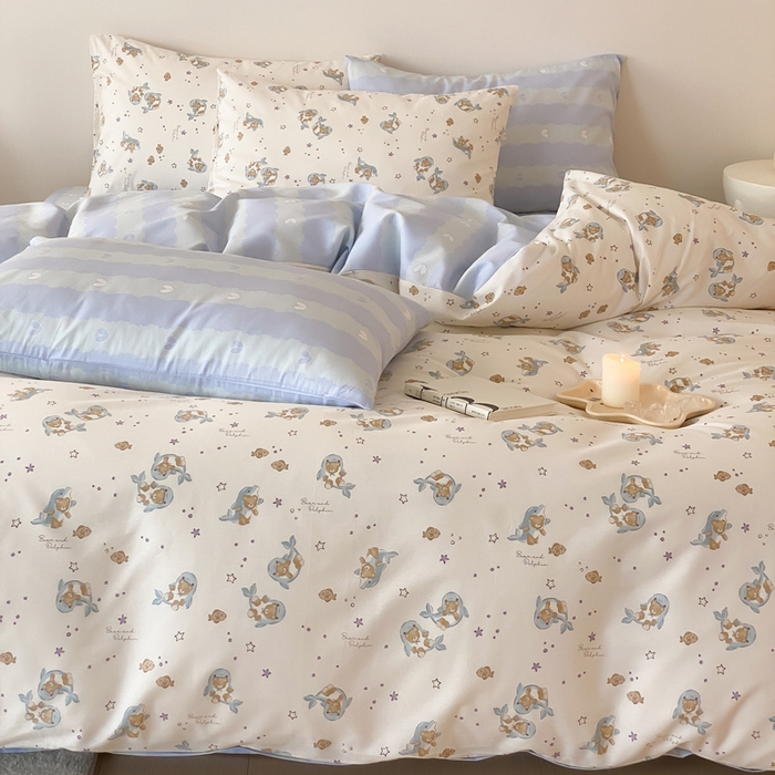 91家纺网 家纺一手货源 找家纺 （总）宜家坊 2025开春新品全棉喷气13070小清新印花纯棉全棉四件套-风格一