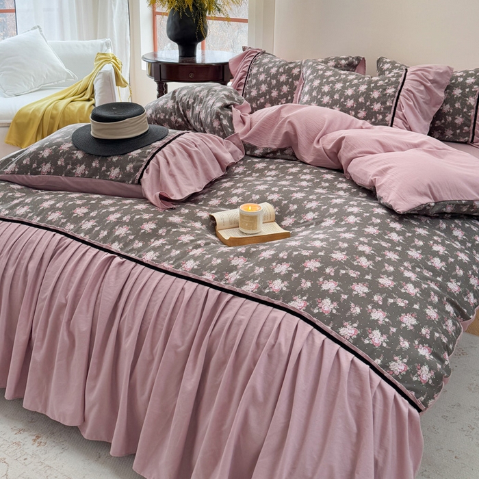 91家纺网 家纺一手货源 找家纺 沐慕 2025新款法式针织双层纱印花系列四件套 美琳