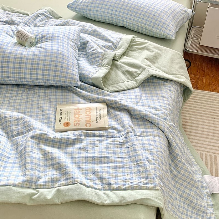 91家纺网 家纺一手货源 找家纺 水洗的故事 2025新款全棉色织水洗棉夏被&四件套 青果格