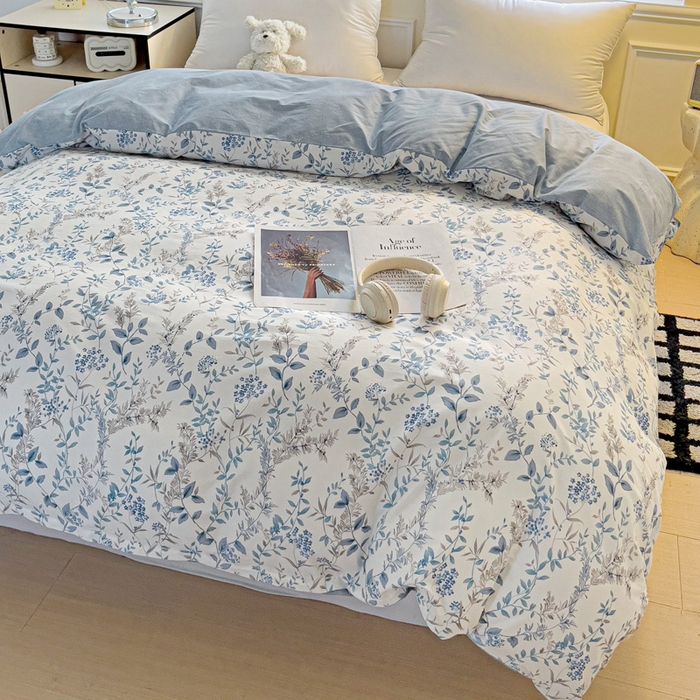 91家纺网 家纺一手货源 找家纺 大柏树 2025新款全棉13376印花四件套系列（可定制）-单被套青野花梦-蓝