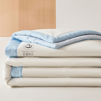熙宴家纺 2025新款水洗棉100%新疆棉花夏被-棉白 棉白+蓝