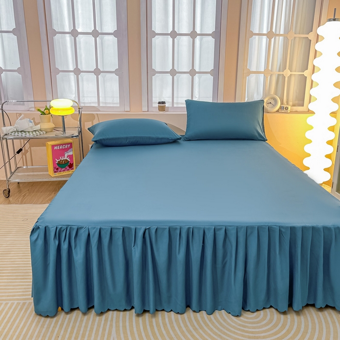 91家纺网 家纺一手货源 找家纺 莎臣豹 2025水洗磨毛纯色单品床裙可配二三件套 纯纯宝石蓝