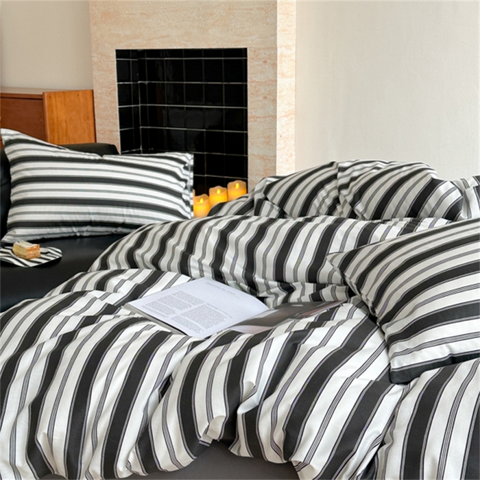 91家纺网 家纺一手货源 找家纺 金丝鸟家纺 2025新款全棉斜纹印花条纹系列四件套及单品 往昔