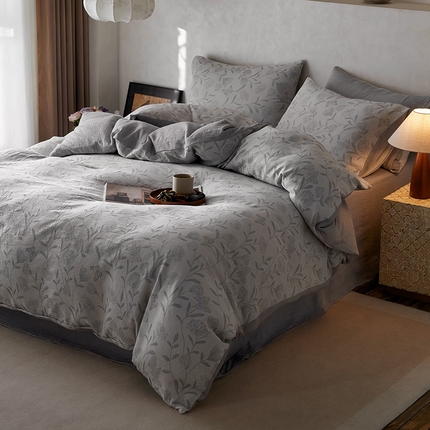 91家纺网 家纺一手货源 找家纺 艾咪-Amy ntmy 2025新款全棉立体浮雕提花双层纱四件套-流风余韵 流风余韵-灰