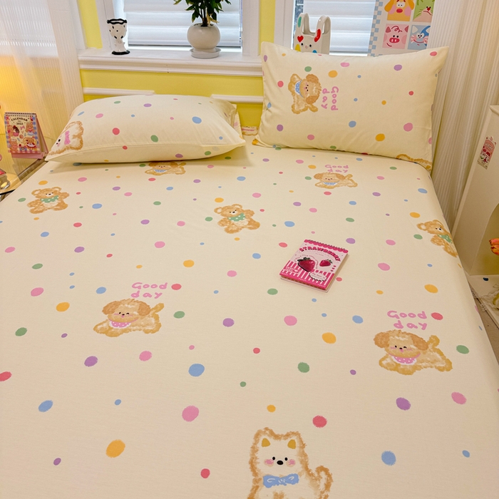 91家纺网 家纺一手货源 找家纺 吉象家纺 2025新款高支密全棉印花单品系列-单床笠 假日小狗